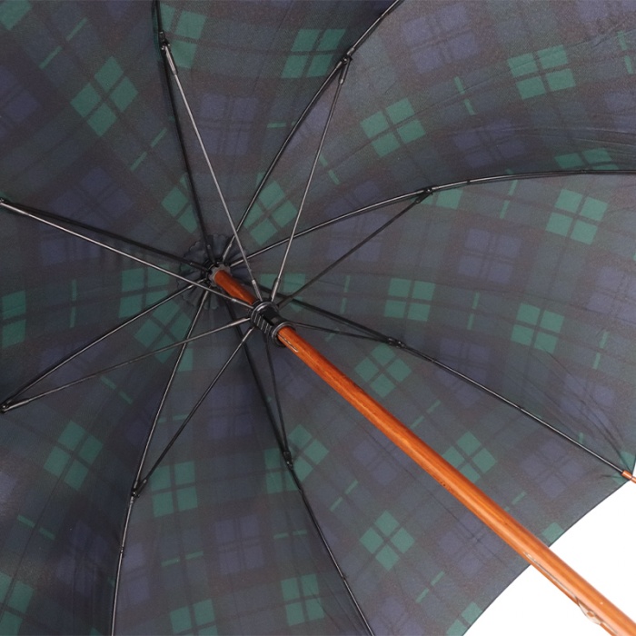 Wooden Crook Handle Black Watch Tartan Walking Umbrella