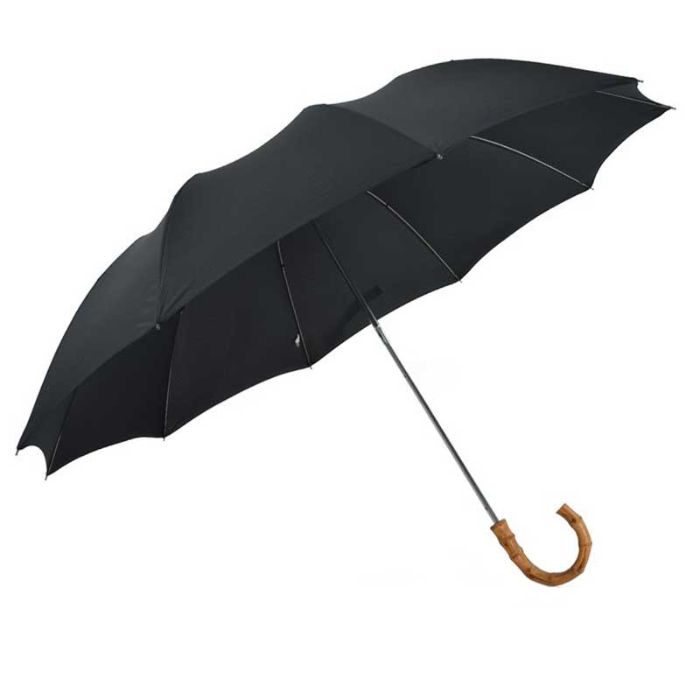 Fox Umbrellas TEL4 Whangee (Bamboo) Crook Handle Black Telescopic Umbrella