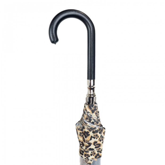 Fulton Birdcage Luxe Natural Leopard Ladies' Clear Dome Umbrella