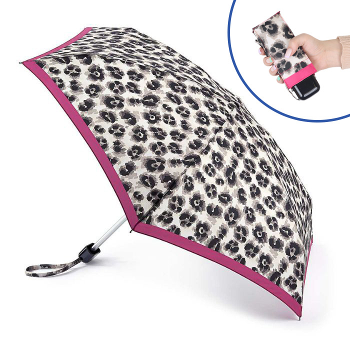 Fulton Tiny Leopard Border Ultra-Compact Handbag Umbrella