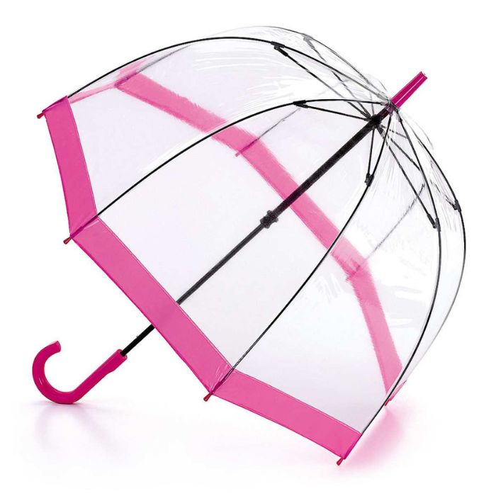 Fulton Birdcage Ladies' Clear Dome Umbrella With Pink Border
