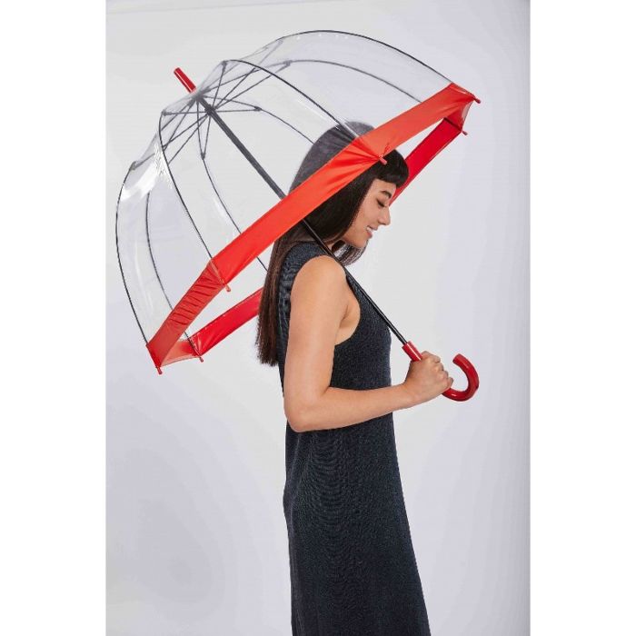 Fulton Birdcage Ladies' Clear Dome Umbrella With Red Border