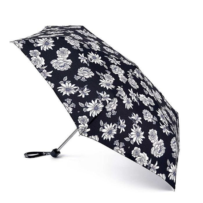Fulton Miniflat Women's Black and White Floral Compact Umbrella