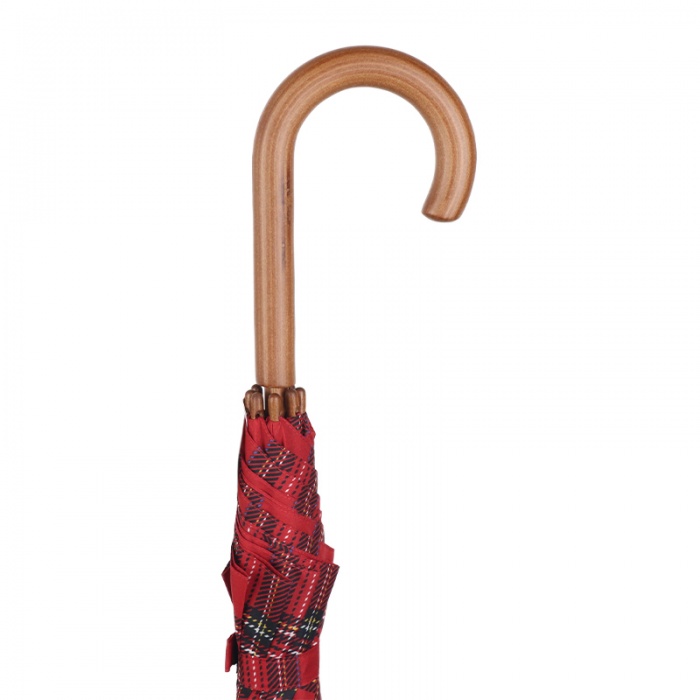 Wooden Crook Handle Red Royal Stewart Tartan Walking Umbrella