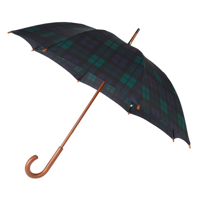 Wooden Crook Handle Black Watch Tartan Walking Umbrella