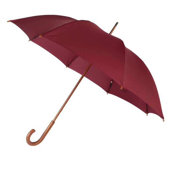 Wooden Crook Handle Rich Burgundy Walking Umbrella