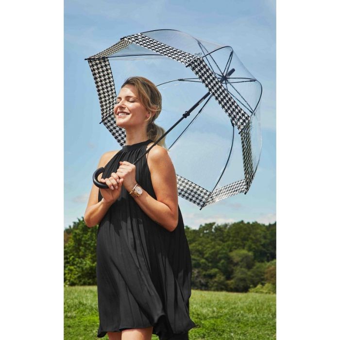 Fulton Birdcage Houndstooth Border Ladies' Clear Dome Umbrella