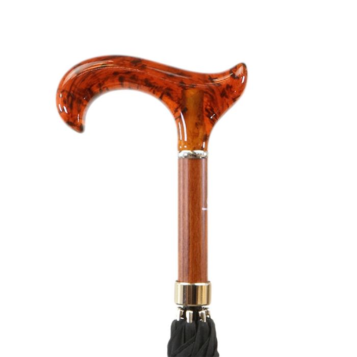 Imitation Amber Derby Handle Black Walking Stick Umbrella