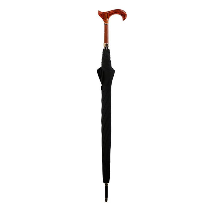 Imitation Amber Derby Handle Black Walking Stick Umbrella