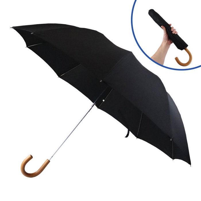 Fox Umbrellas TEL3 Malacca Crook Handle Black Telescopic Umbrella