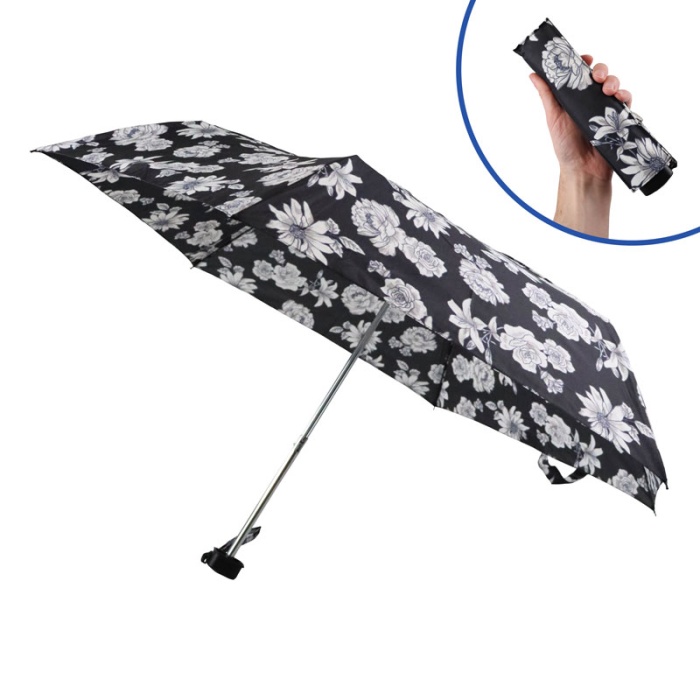 Fulton Miniflat Women's Black and White Floral Compact Umbrella