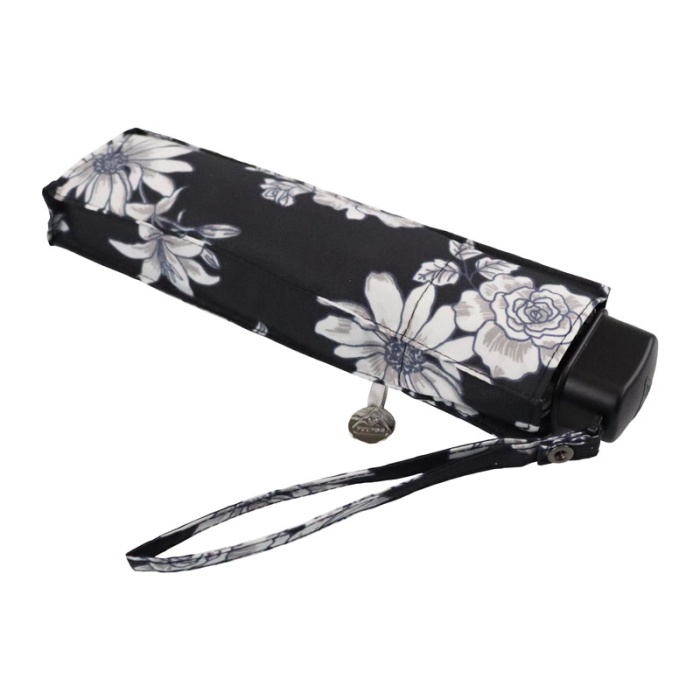 Fulton Miniflat Women's Black and White Floral Compact Umbrella