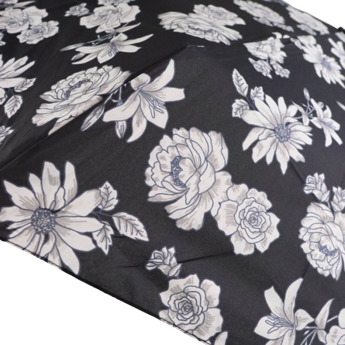 Fulton Miniflat Women's Black and White Floral Compact Umbrella