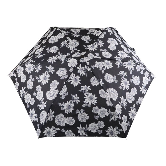 Fulton Miniflat Women's Black and White Floral Compact Umbrella