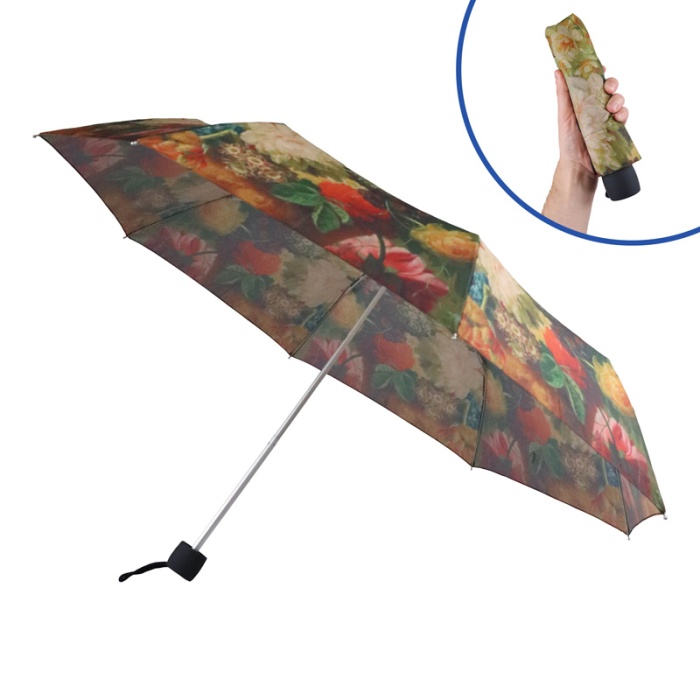 Fulton Minilite National Gallery Compact Foldable Umbrella ('Flowers in a Vase' by Van Brussel)