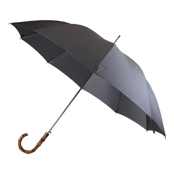 Gents' Silver Tipped Grey Umbrella with Bamboo Crook Handle